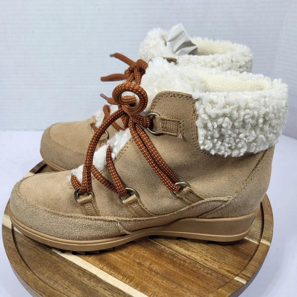 SOREL Women's Evie Cozy Lace Bootie Waterproof Tawny Buff‎ Wedge Size 7